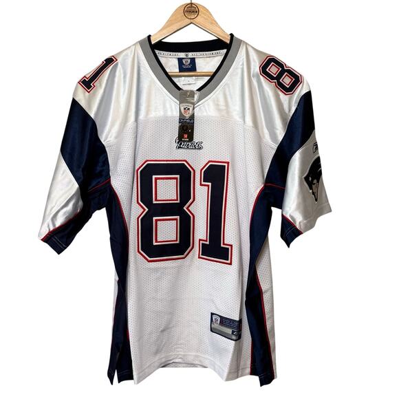 NFL New England Patriots 81 Moss Reebook Onfield Equipment Jersey White Size 48 - Picture 1 of 13